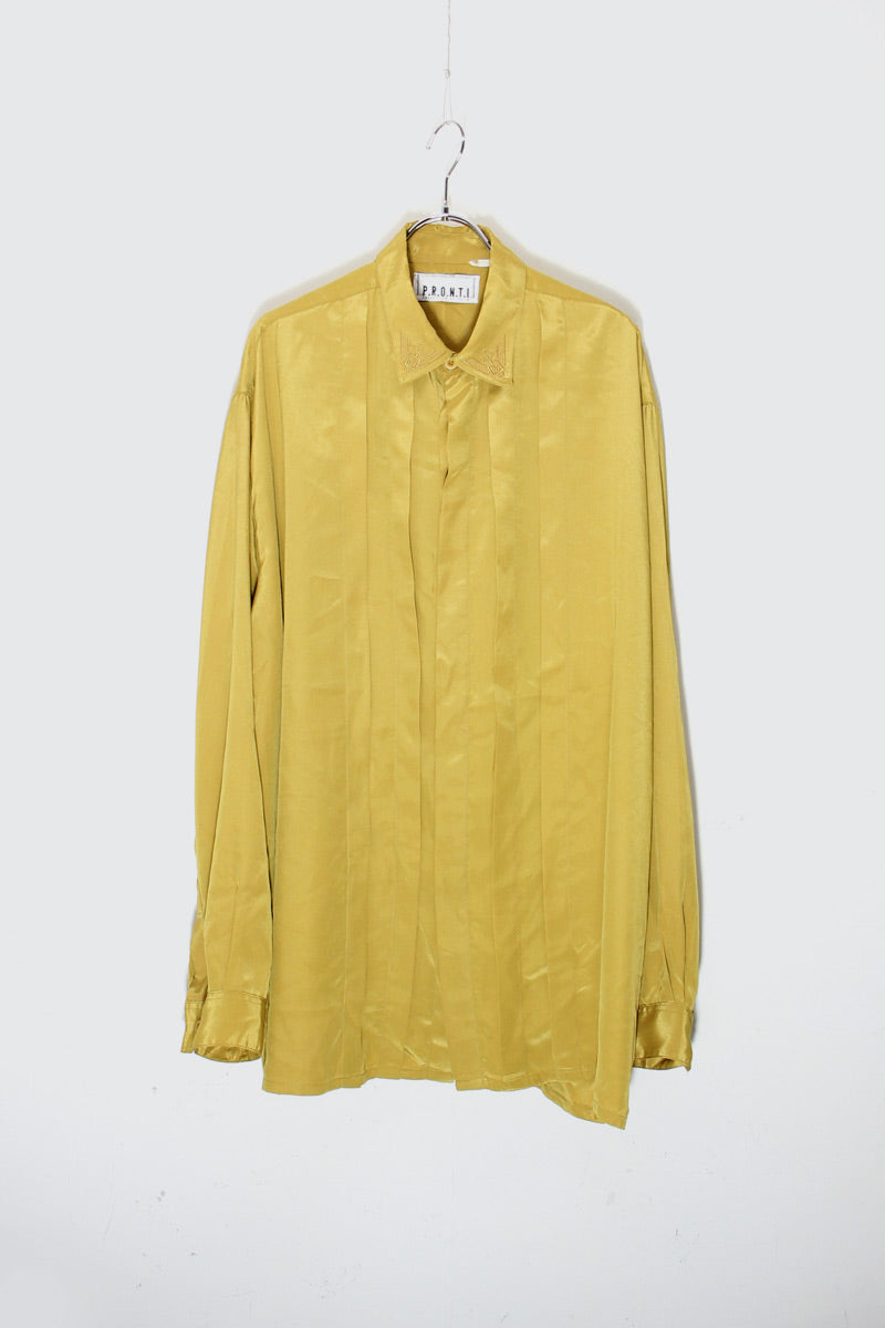90'S L/S PLEATS SHIRT / MUSTARD [SIZE: XL USED]