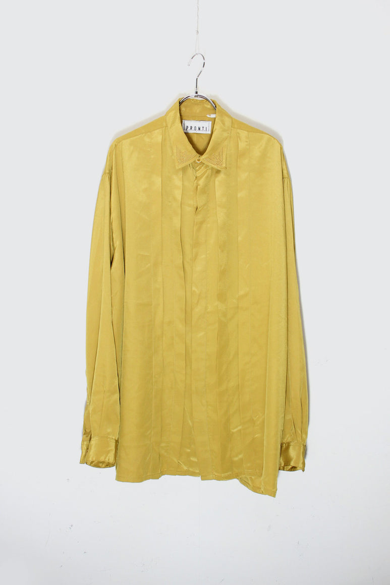 90'S L/S PLEATS SHIRT / MUSTARD [SIZE: XL USED]