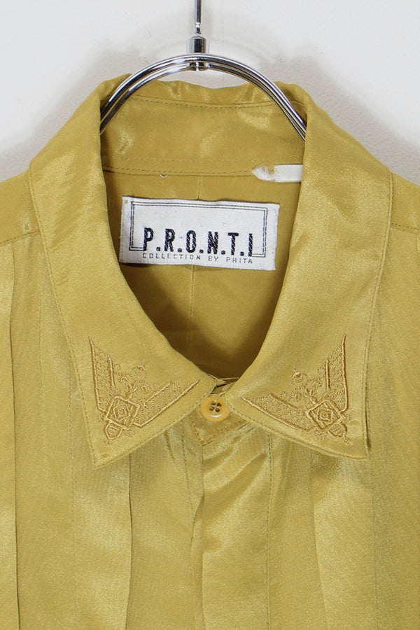 90'S L/S PLEATS SHIRT / MUSTARD [SIZE: XL USED]