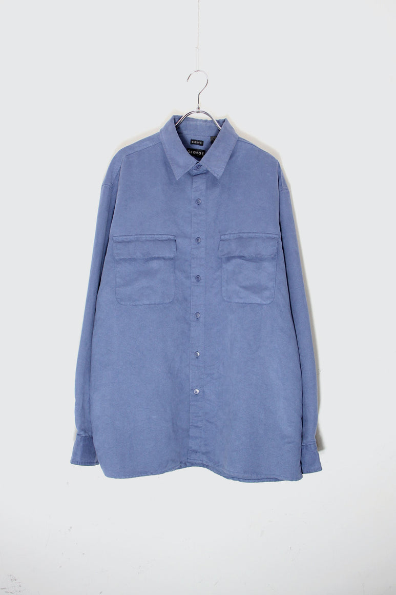 90'S L/S VEGAN SUEDE SHIRT / DUSTY BLUE [SIZE: L USED]