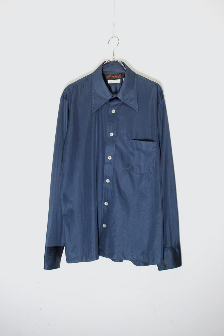 MADE IN USA 70'S L/S NYLON SHIRT / NAVY [SIZE: L USED]
