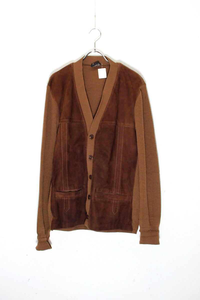 70'S SUEDE RIB KNIT SWITCHING CARDIGAN / BROWN [ SIZE: M equivalent USED ]