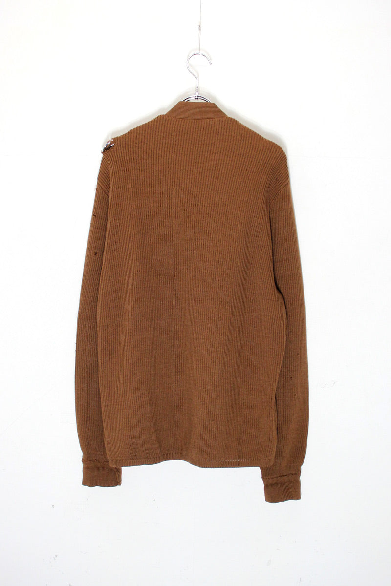 70'S SUEDE RIB KNIT SWITCHING CARDIGAN / BROWN [ SIZE: M equivalent USED ]
