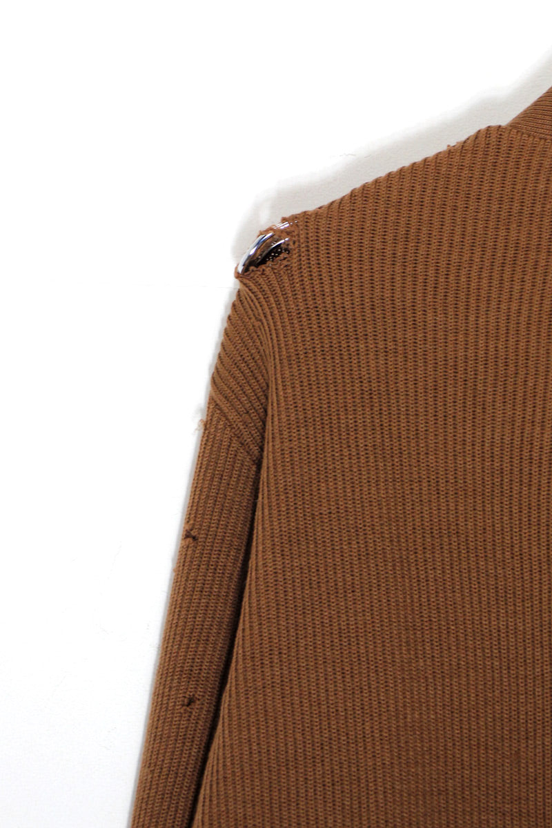70'S SUEDE RIB KNIT SWITCHING CARDIGAN / BROWN [ SIZE: M equivalent USED ]