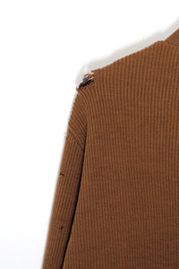 70'S SUEDE RIB KNIT SWITCHING CARDIGAN / BROWN［ SIZE: M相当 USED ]