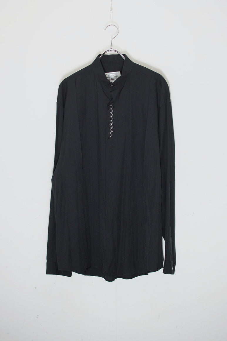 90'S L/S STAND-COLLAR SHIRT / BLACK [SIZE: M USED]