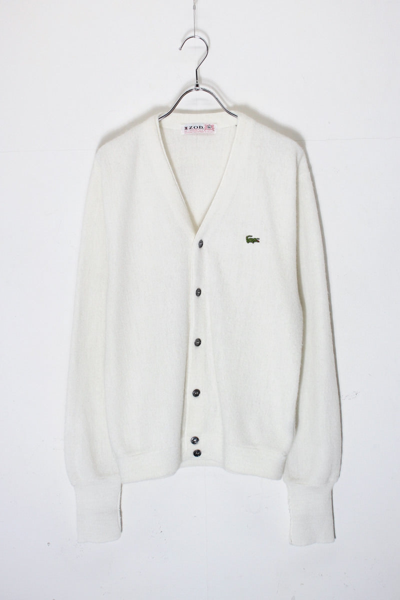 MADE IN USA 70'S ONE POINT ACRYLIC KNIT CARDIGAN / WHITE [SIZE: Equivalent to M USED]