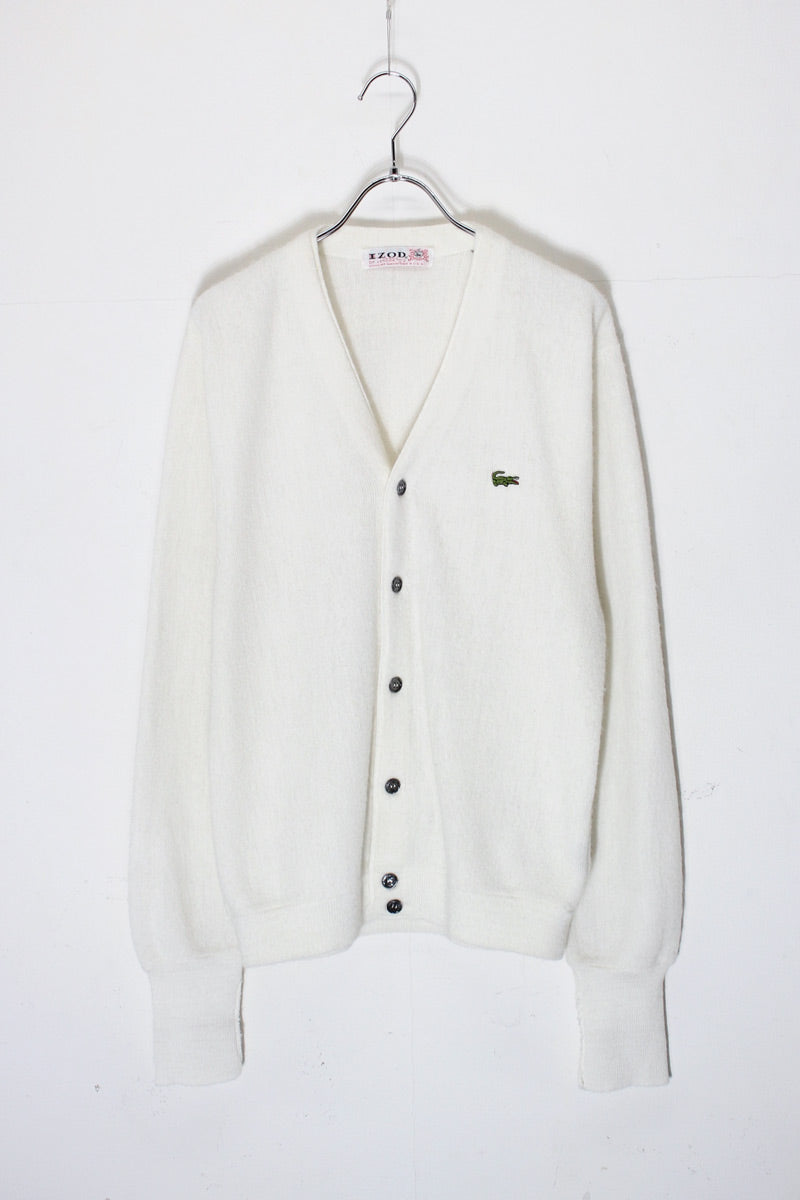 MADE IN USA 70'S ONE POINT ACRYLIC KNIT CARDIGAN / WHITE [SIZE: M相当 USED]