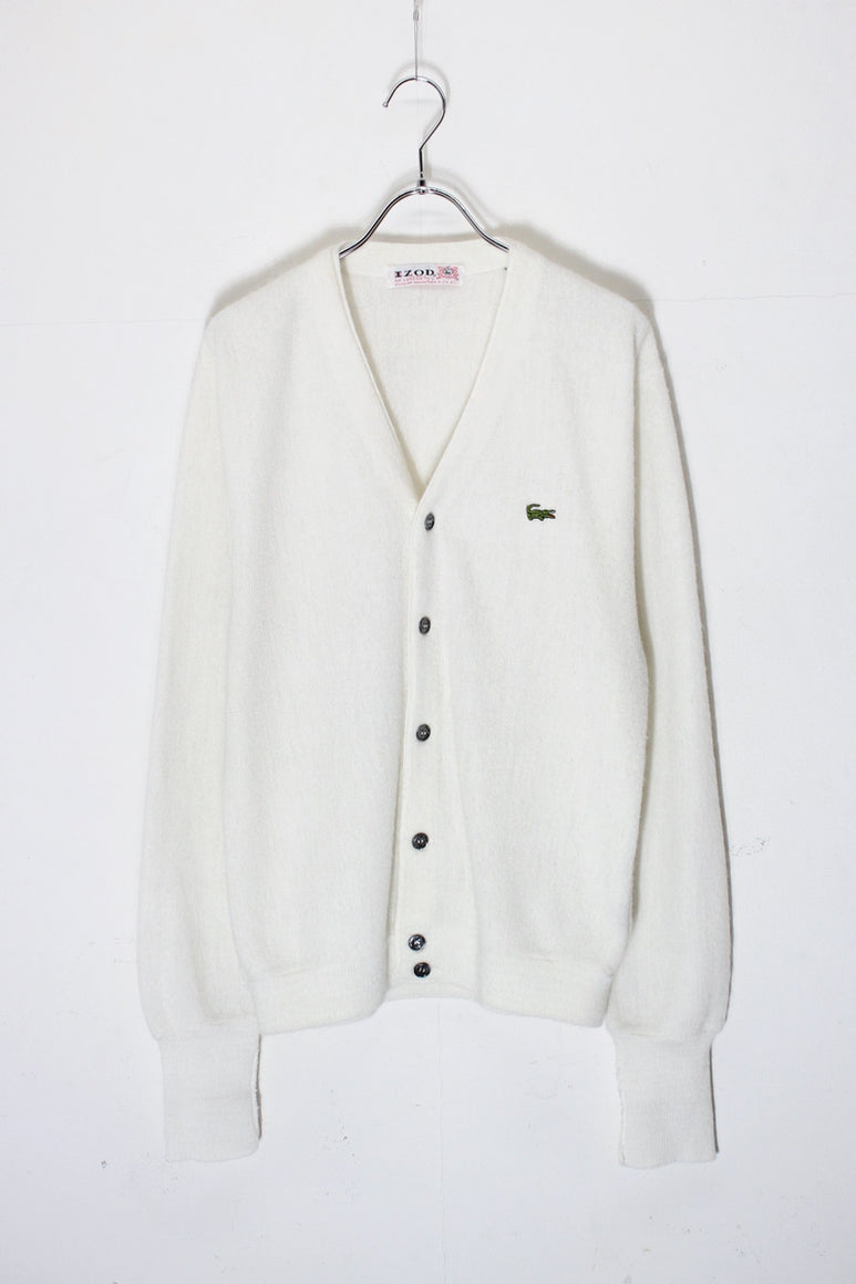 MADE IN USA 70'S ONE POINT ACRYLIC KNIT CARDIGAN / WHITE [SIZE: M相当 USED]