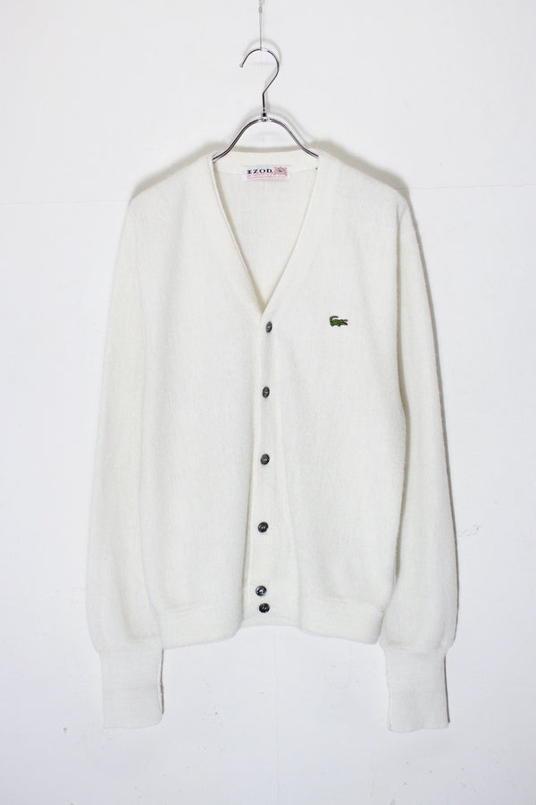 MADE IN USA 70'S ONE POINT ACRYLIC KNIT CARDIGAN / WHITE [SIZE: Equivalent to M USED]