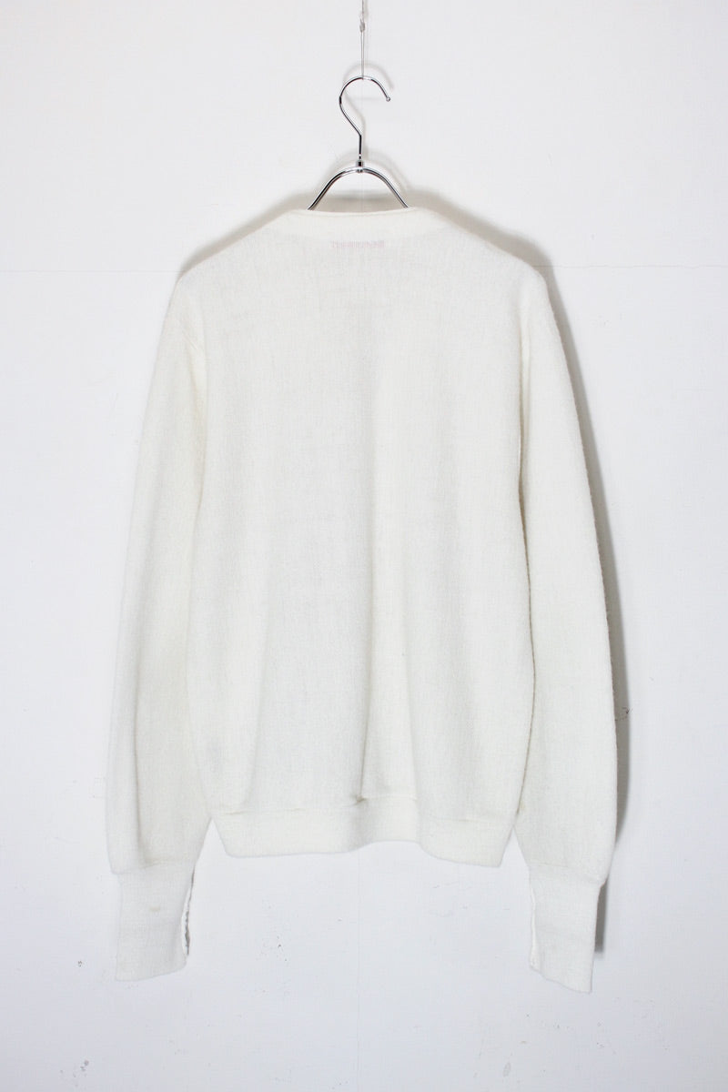 MADE IN USA 70'S ONE POINT ACRYLIC KNIT CARDIGAN / WHITE [SIZE: Equivalent to M USED]