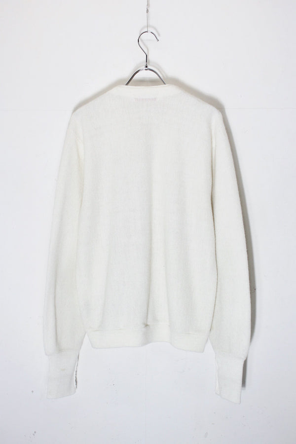 MADE IN USA 70'S ONE POINT ACRYLIC KNIT CARDIGAN / WHITE [SIZE: Equivalent to M USED]