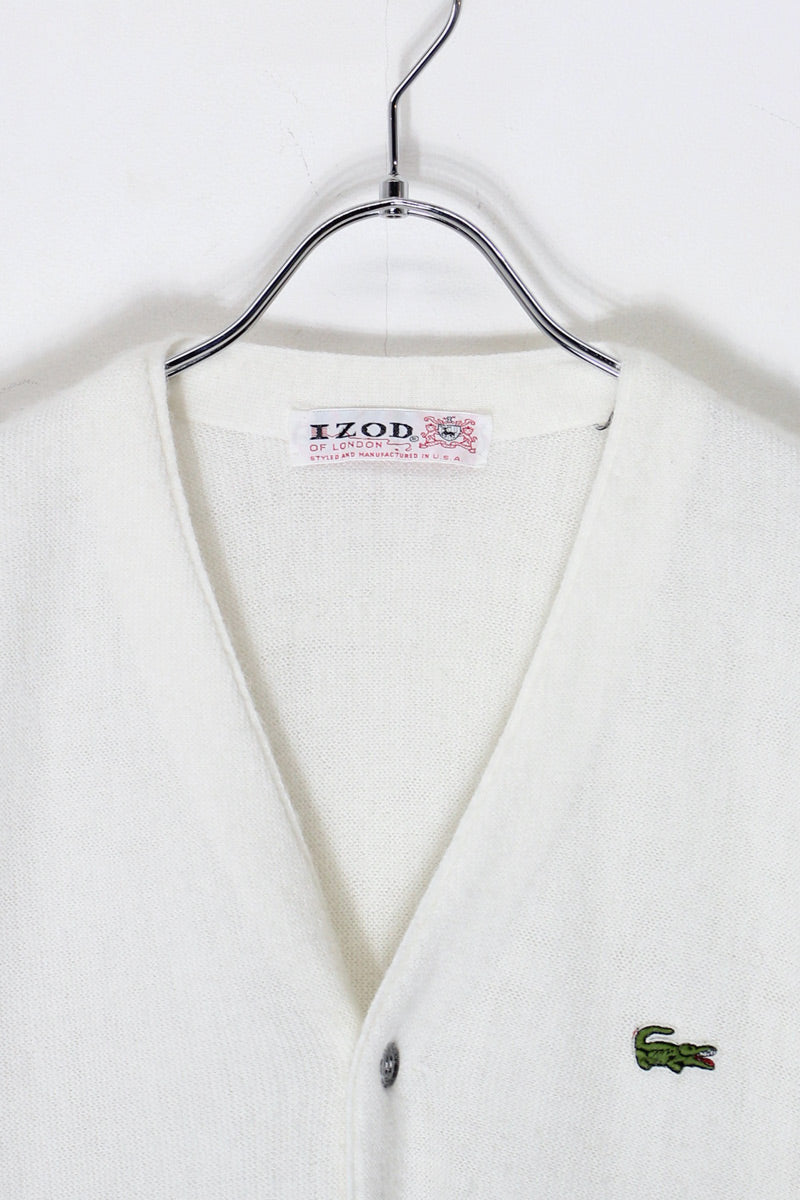 MADE IN USA 70'S ONE POINT ACRYLIC KNIT CARDIGAN / WHITE [SIZE: Equivalent to M USED]