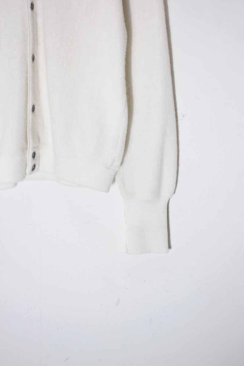 MADE IN USA 70'S ONE POINT ACRYLIC KNIT CARDIGAN / WHITE [SIZE: Equivalent to M USED]