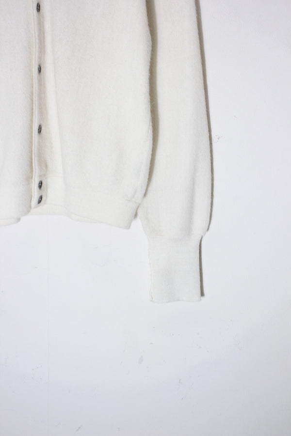 MADE IN USA 70'S ONE POINT ACRYLIC KNIT CARDIGAN / WHITE [SIZE: Equivalent to M USED]