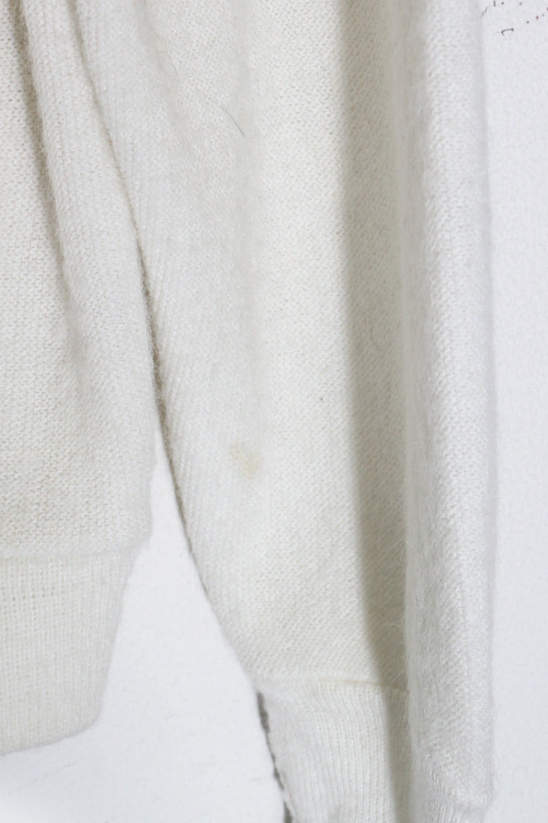 MADE IN USA 70'S ONE POINT ACRYLIC KNIT CARDIGAN / WHITE [SIZE: Equivalent to M USED]