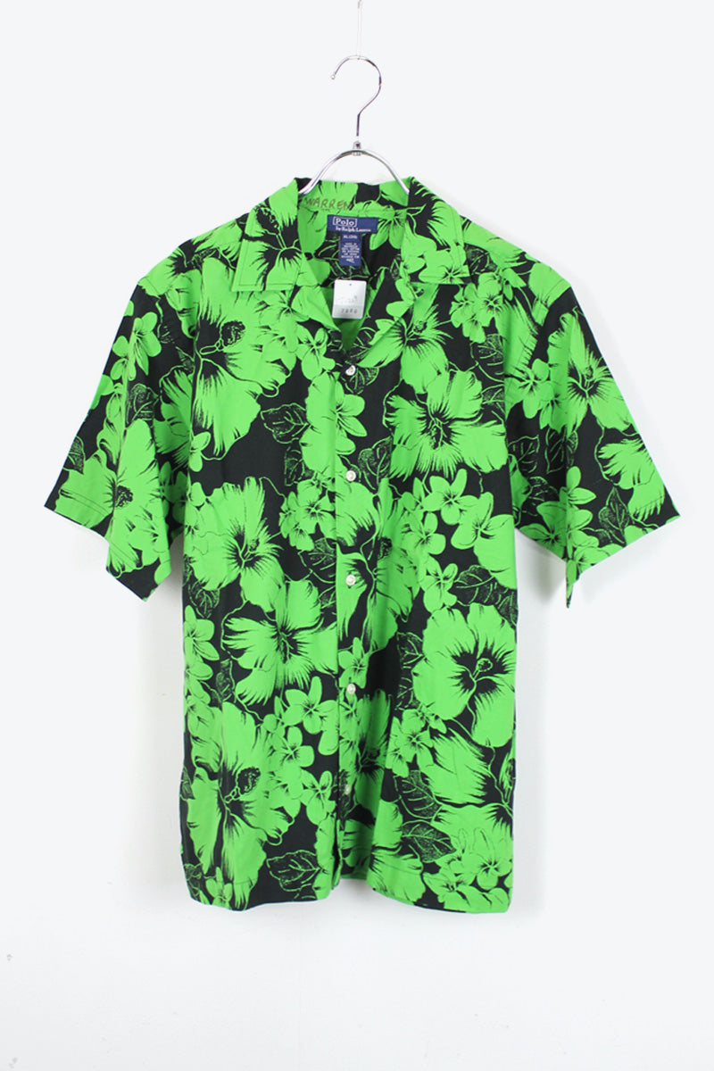 90'S S/S OPEN COLLAR SHIRT / GREEN/BLACK [SIZE:XL USED]