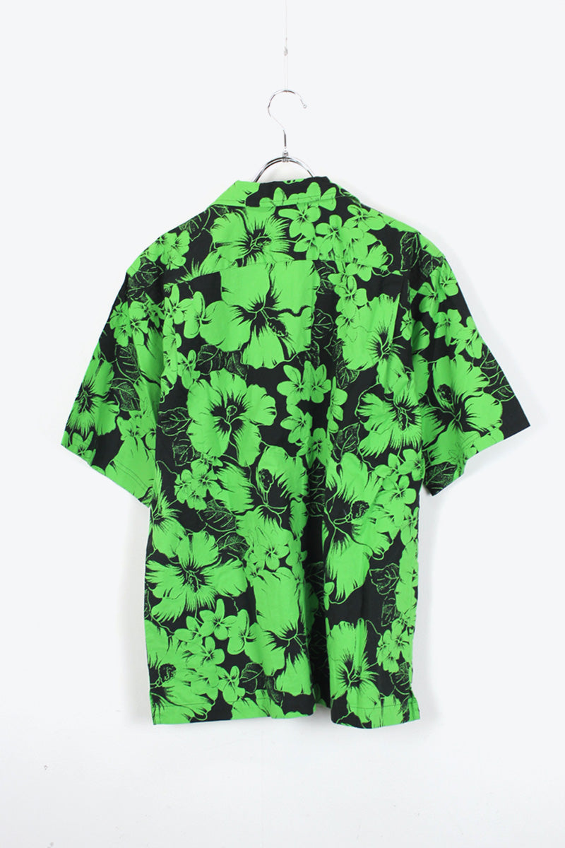 90'S S/S OPEN COLLAR SHIRT / GREEN/BLACK [SIZE:XL USED]