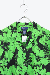 90'S S/S OPEN COLLAR SHIRT / GREEN/BLACK [SIZE:XL USED]