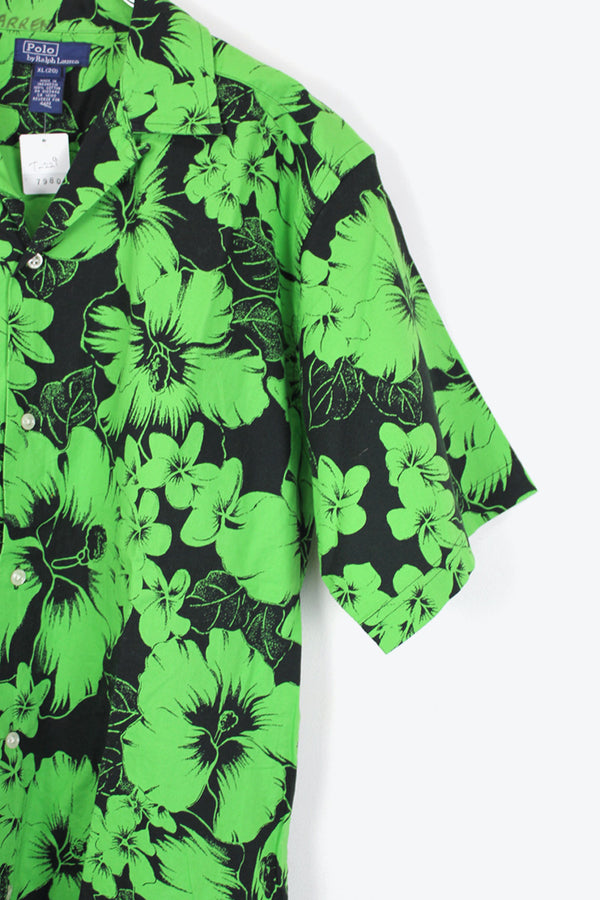 90'S S/S OPEN COLLAR SHIRT / GREEN/BLACK [SIZE:XL USED]