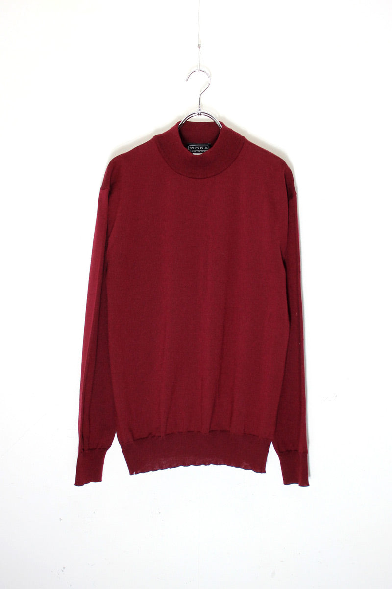 MADE IN ITALY 90'S MOCK NECK KNIT SWEATER / BURGUNDY [ SIZE: M equivalent USED ]