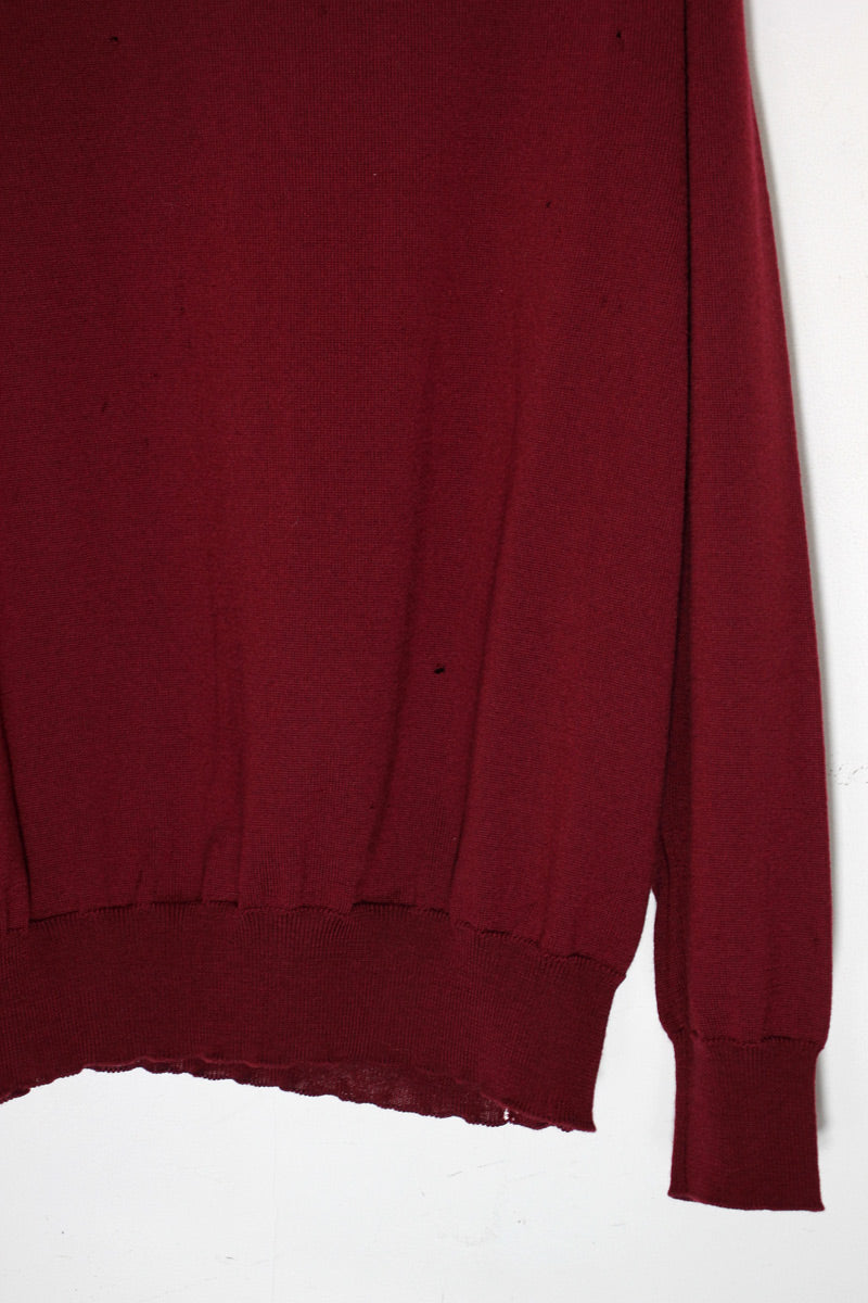 MADE IN ITALY 90'S MOCK NECK KNIT SWEATER / BURGUNDY [ SIZE: M equivalent USED ]