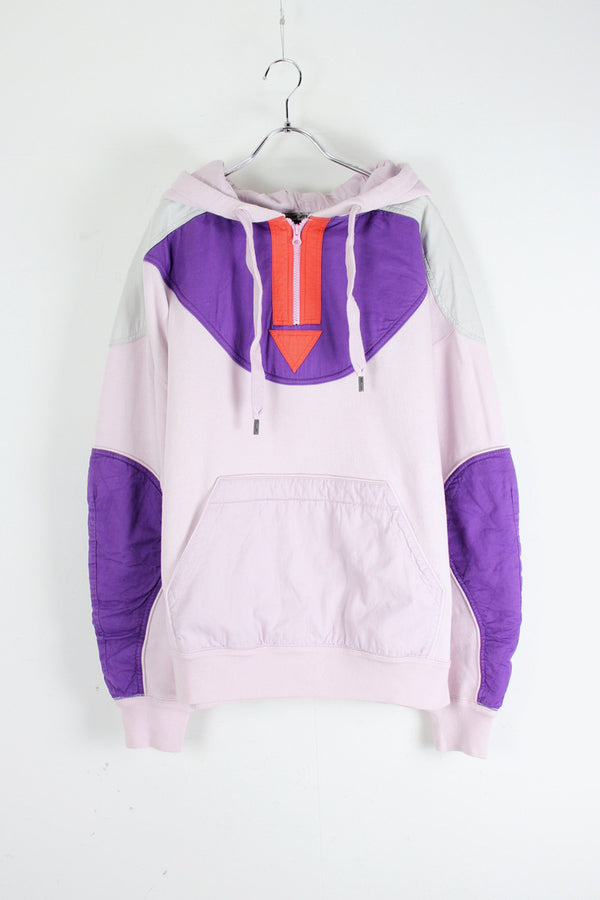 HALF ZIP DESIGN SWEAT HOODIE / PINK / PURPLE [SIZE: XL USED]