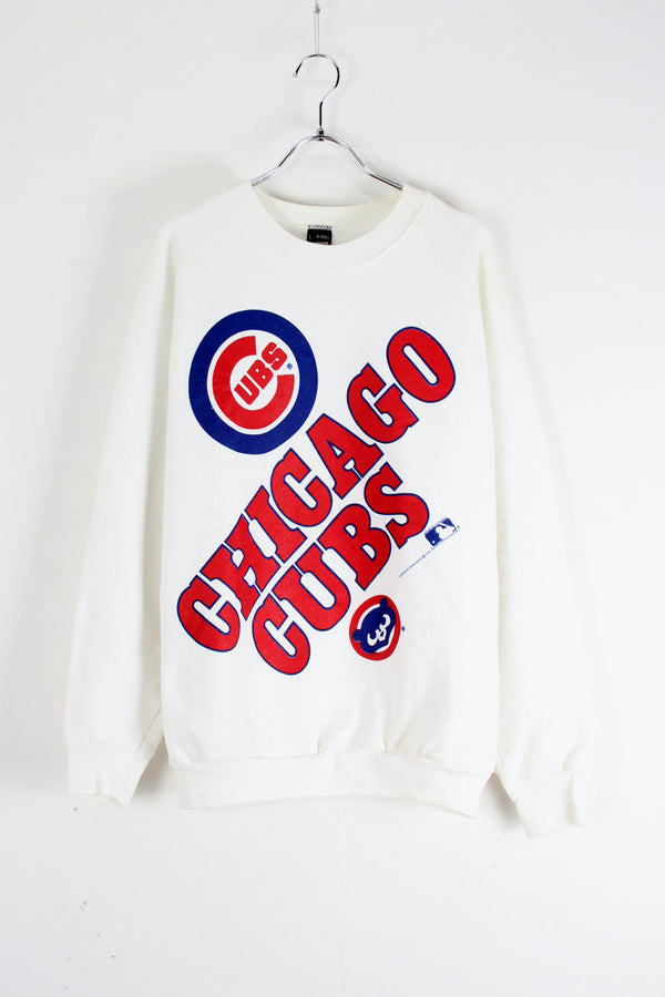 MADE IN USA 90'S CHICAGO CUBS SWEATSHIRT / WHITE / RED [SIZE: L USED]