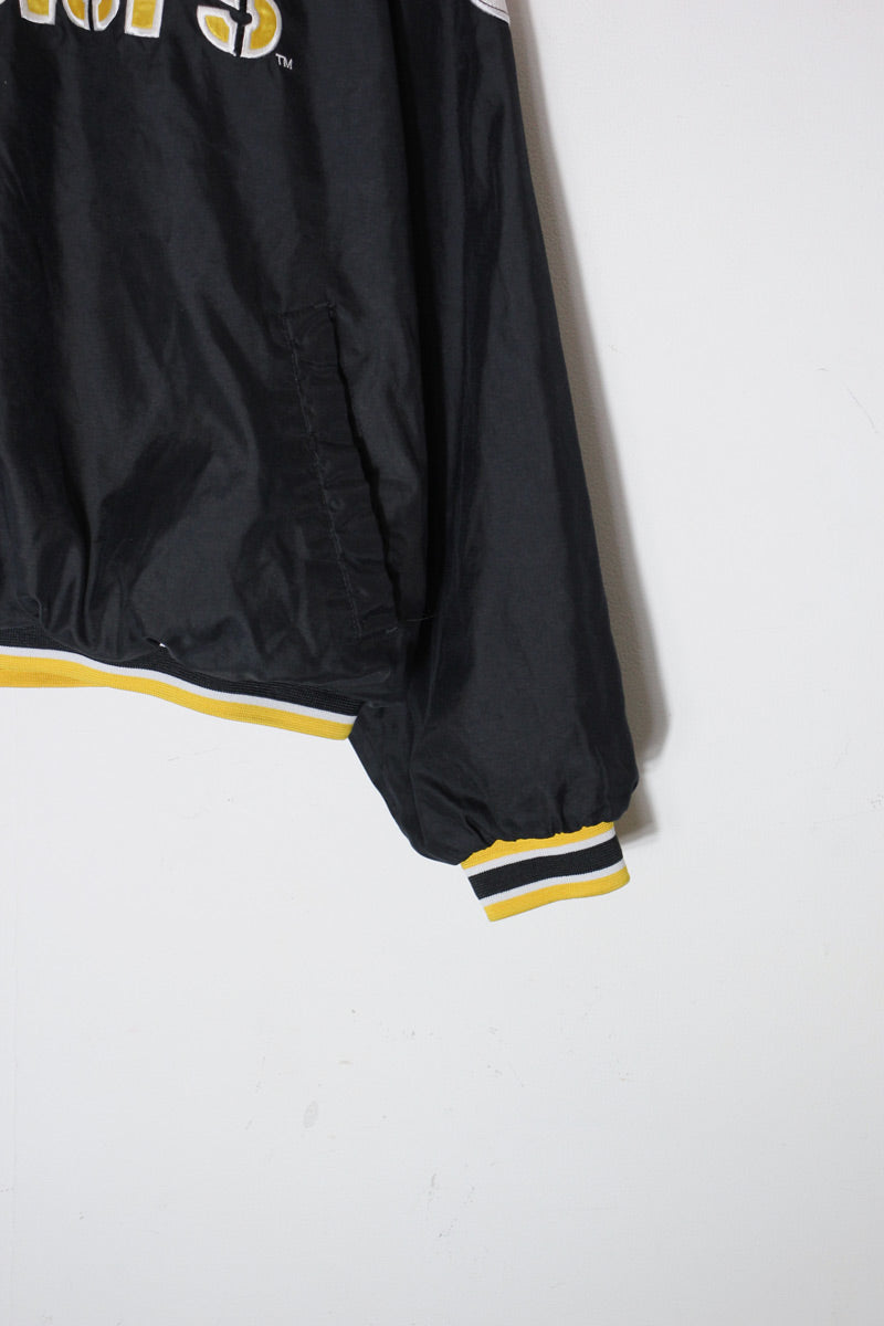 90's NFL STEELERS V-NECK PULLOVER NYLON JACKET / BLACK/YELLOW [SIZE: L USED]