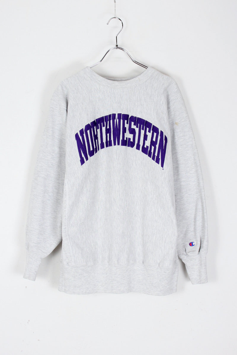 MADE IN USA 90'S NORTHWESTERN COLLEGE REVERSE WEAVE SWEATSHIRT / GREY [SIZE: L equivalent USED]