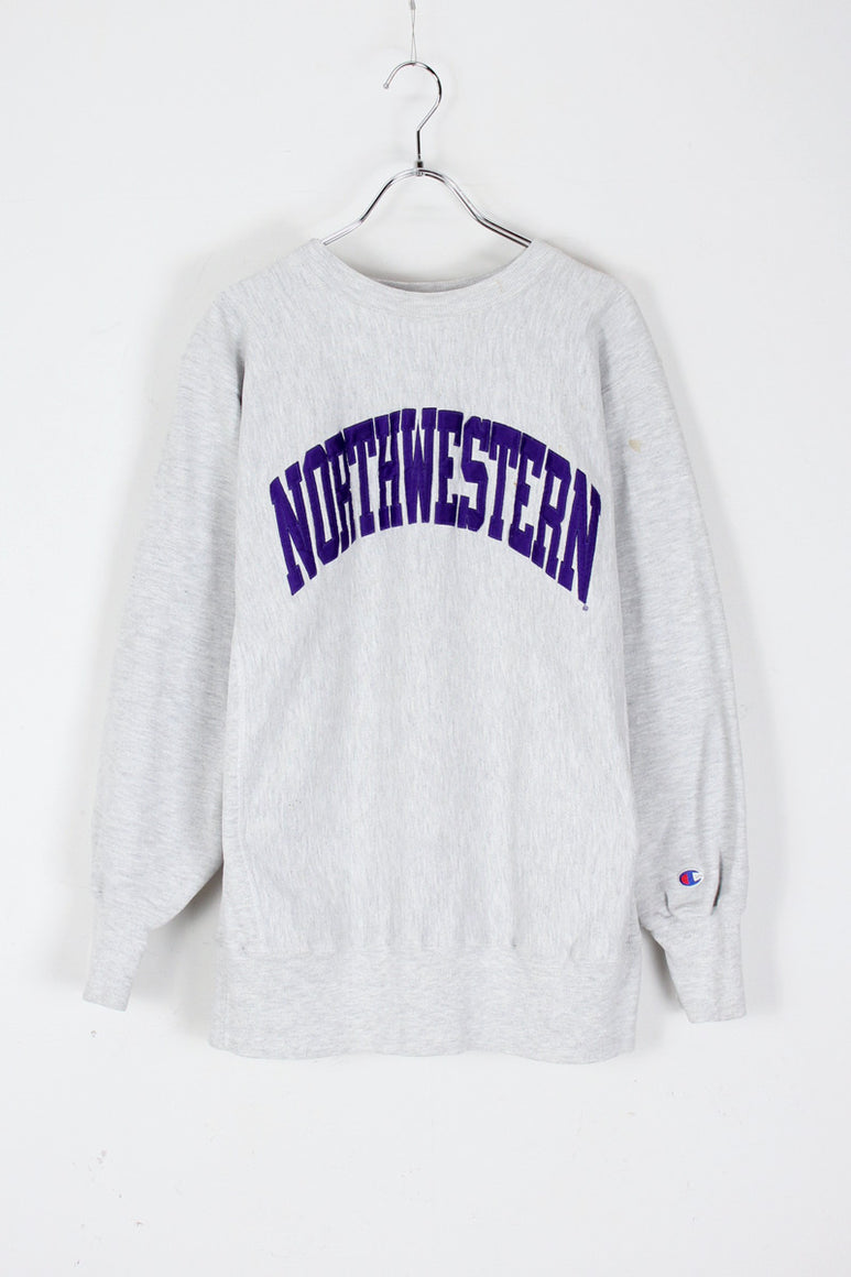 MADE IN USA 90'S NORTHWESTERN COLLEGE REVERSE WEAVE SWEAT SHIRT / GREY [SIZE: L相当 USED]