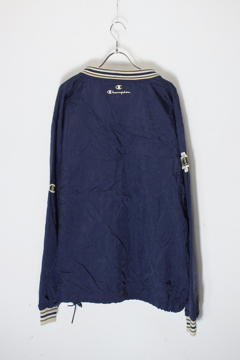 90'S NOTRE DAME V-NECK PULLOVER NYLON JACKET / NAVY/BEIGE [SIZE: L USED]