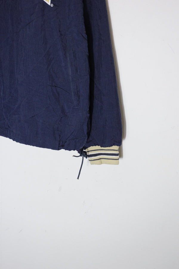 90'S NOTRE DAME V-NECK PULLOVER NYLON JACKET / NAVY/BEIGE [SIZE: L USED]