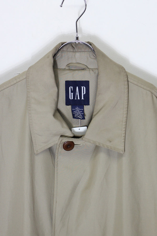 Y2K EARLY 00'S NYLON BALMACAAN COAT / BEIGE [SIZE: L USED]
