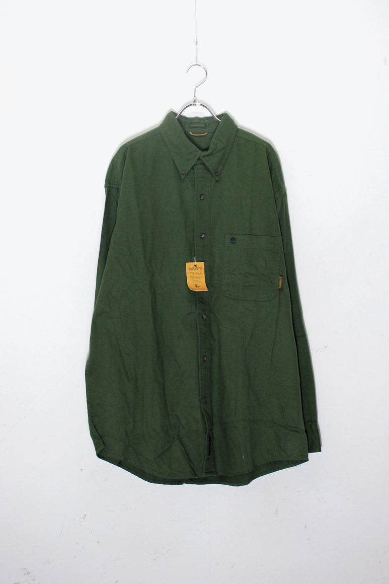 90'S L/S BD SHIRT DEADSTOCK / GREEN［ SIZE: L USED ]