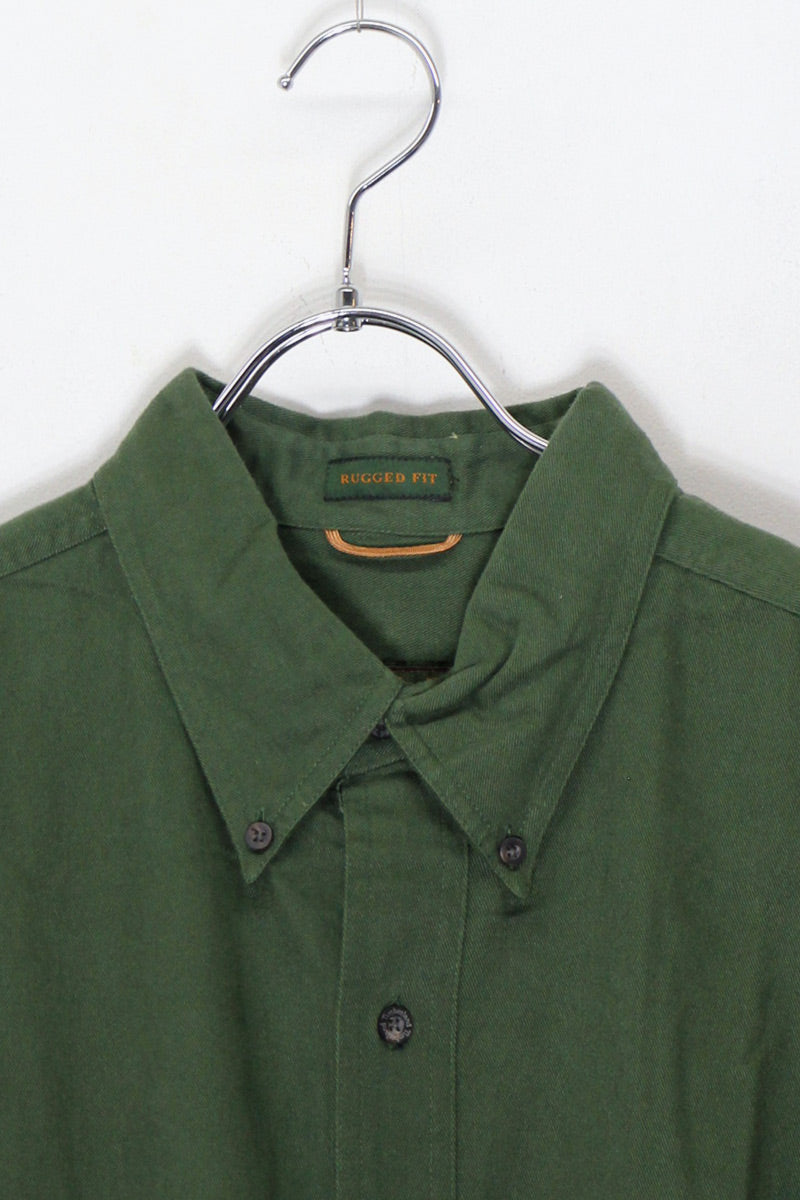 90'S L/S BD SHIRT DEADSTOCK / GREEN［ SIZE: L USED ]