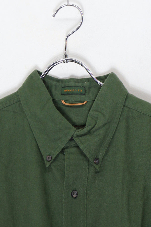 90'S L/S BD SHIRT DEADSTOCK / GREEN［ SIZE: L USED ]
