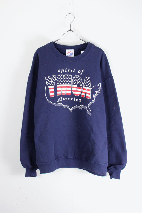 MADE IN USA 90'S YMCA SWEAT SHIRT / NAVY [SIZE: L USED]