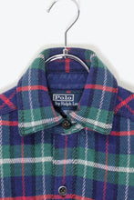 画像をギャラリービューアに読み込む, 90&#39;S L/S COTTON WOOL CHECK SHIRT W/LEATHER PATCH / NAVY / GREEN［ SIZE: S USED ]
