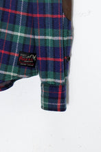 画像をギャラリービューアに読み込む, 90&#39;S L/S COTTON WOOL CHECK SHIRT W/LEATHER PATCH / NAVY / GREEN［ SIZE: S USED ]

