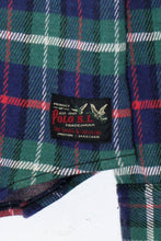画像をギャラリービューアに読み込む, 90&#39;S L/S COTTON WOOL CHECK SHIRT W/LEATHER PATCH / NAVY / GREEN［ SIZE: S USED ]
