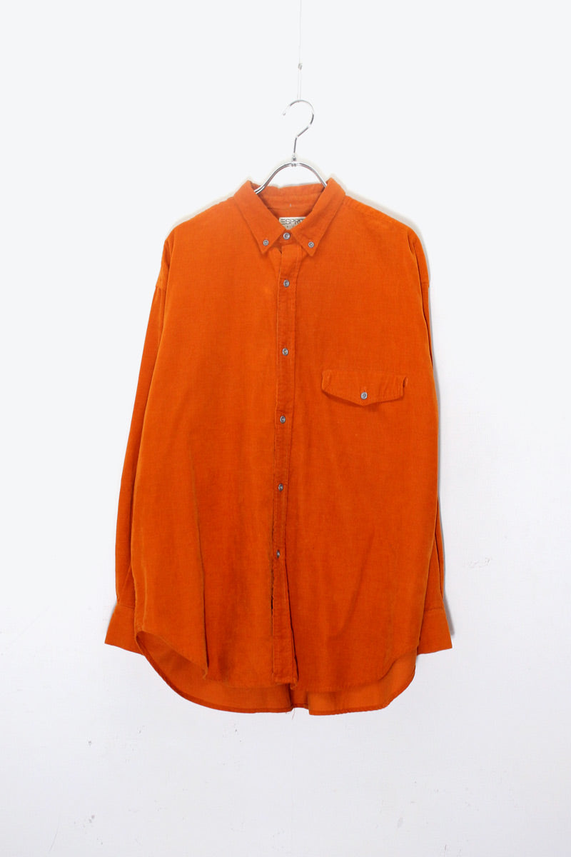 90'S L/S B.D CORDUROY SHIRT / ORANGE［ SIZE: M USED ]