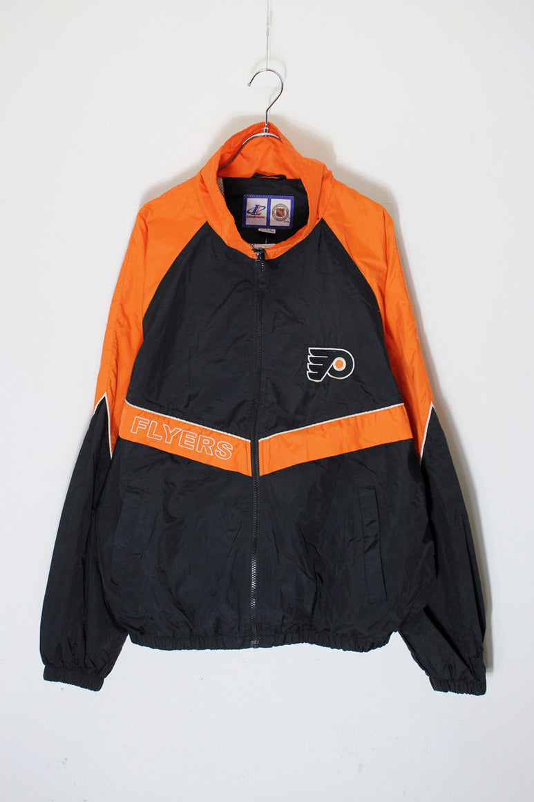 90'S NHL PHILADELPHIA FLYERS NYLON ZIP JACKET / BLACK/ORANGE [SIZE: L USED]