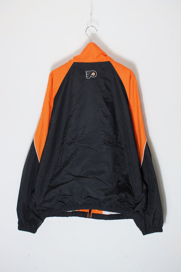 90'S NHL PHILADELPHIA FLYERS NYLON ZIP JACKET / BLACK/ORANGE [SIZE: L USED]