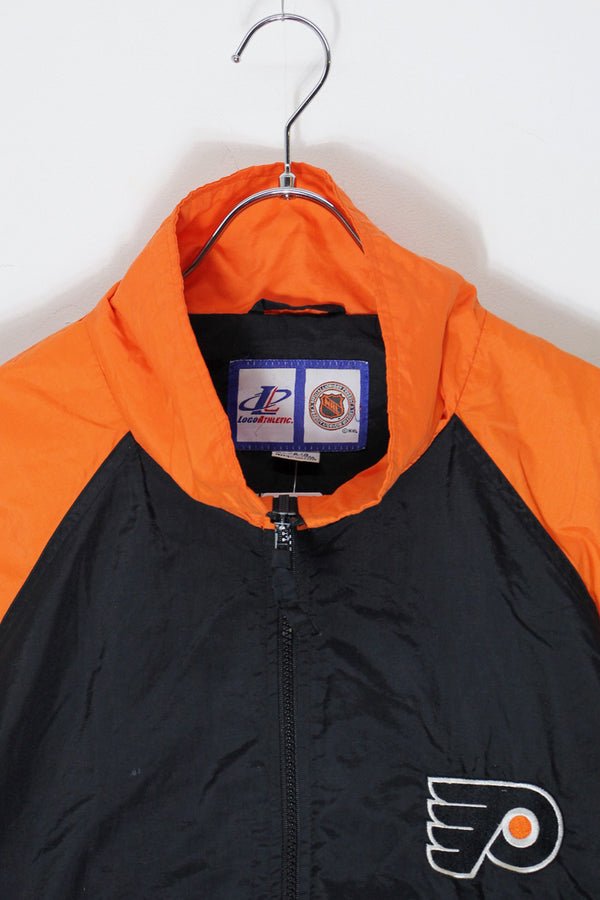90'S NHL PHILADELPHIA FLYERS NYLON ZIP JACKET / BLACK/ORANGE [SIZE: L USED]