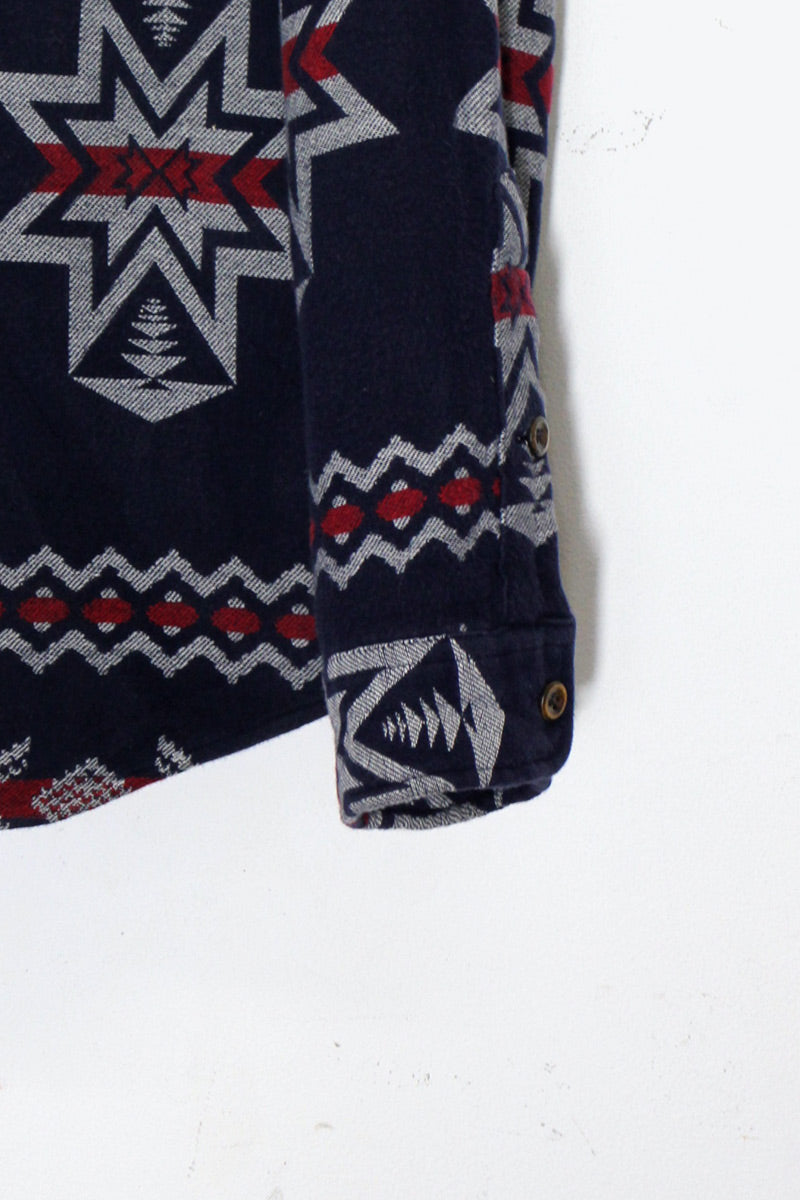 90'S L/S NORDIC PATTERN WORK SHIRT JACKET / NAVY / RED［ SIZE: L USED ]