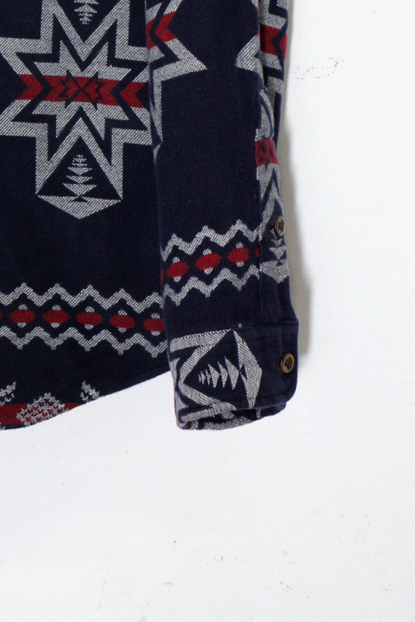 90'S L/S NORDIC PATTERN WORK SHIRT JACKET / NAVY / RED [ SIZE: L USED ]
