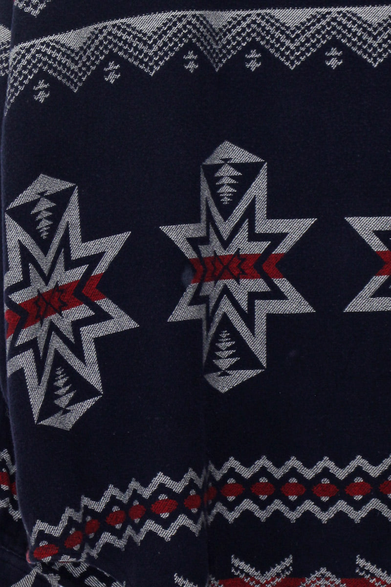 90'S L/S NORDIC PATTERN WORK SHIRT JACKET / NAVY / RED［ SIZE: L USED ]