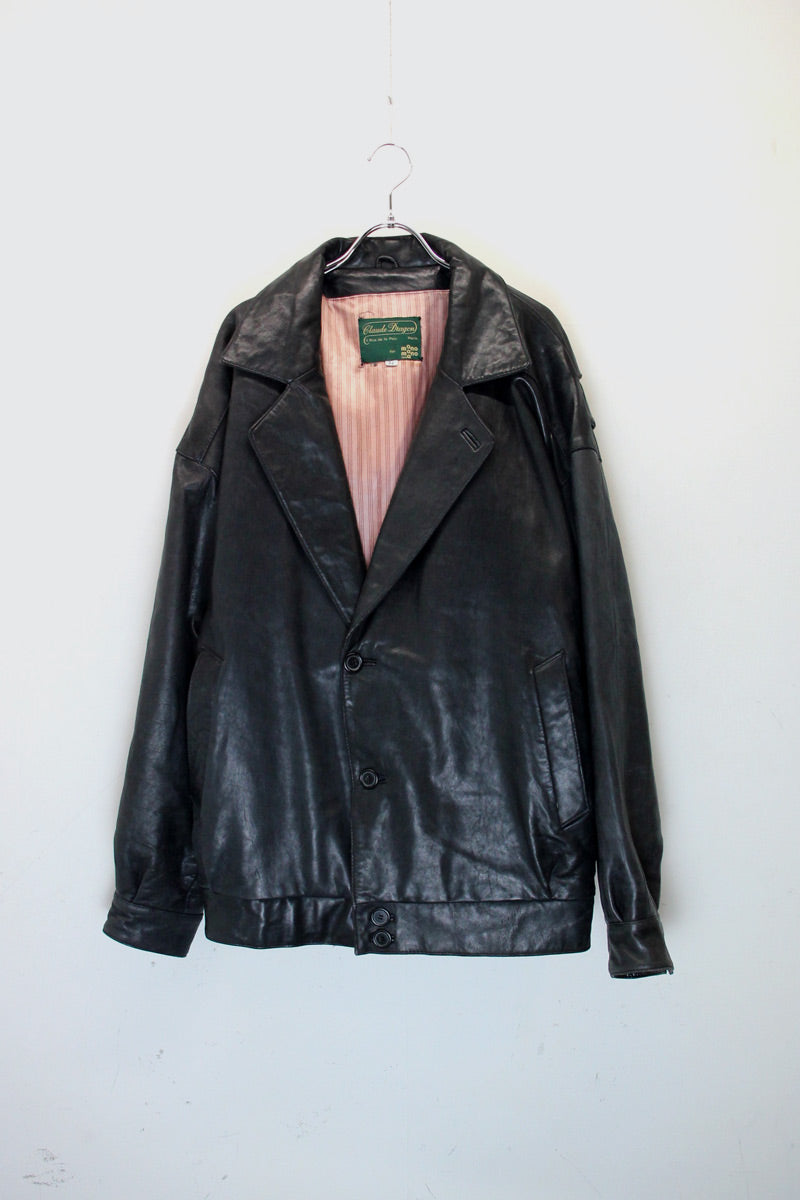 90'S LEATHER TAILORED JACKET / BLACK [ SIZE: L USED ]