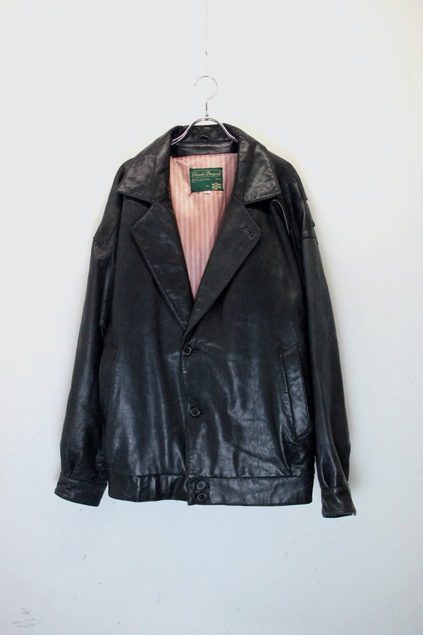 90'S LEATHER TAILORED JACKET / BLACK [ SIZE: L USED ]